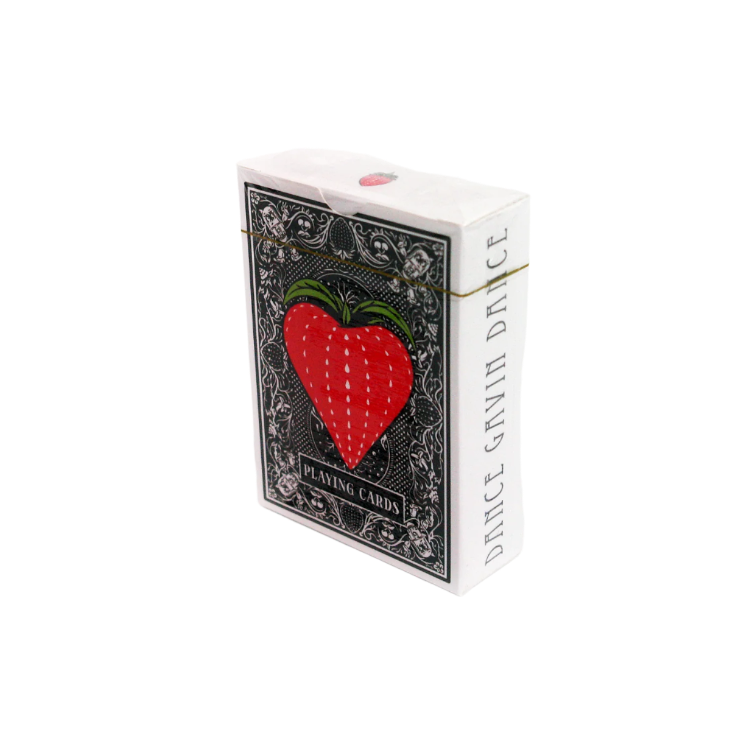 Playing card box with a red strawberry heart design