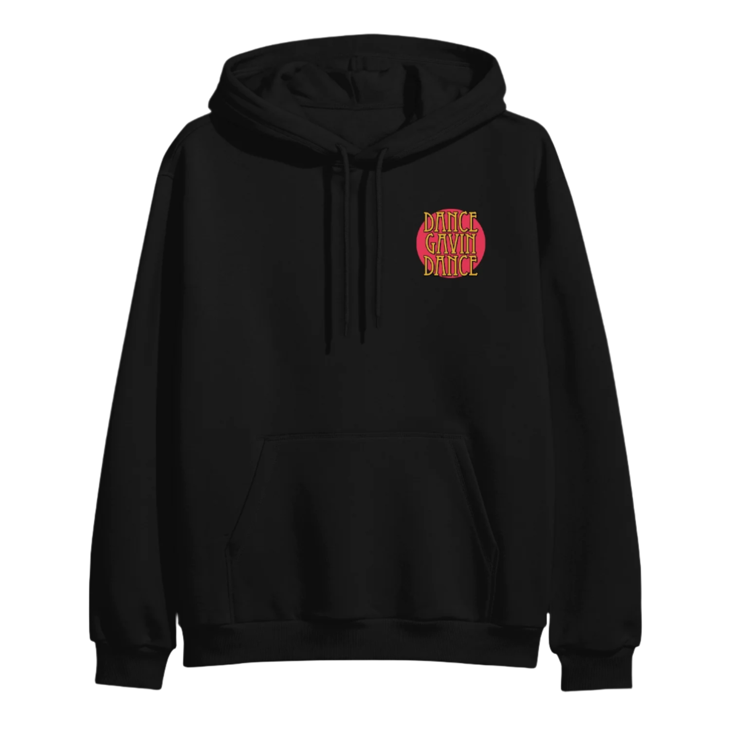 Black hoodie with a Dance Gavin Dance logo on the chest