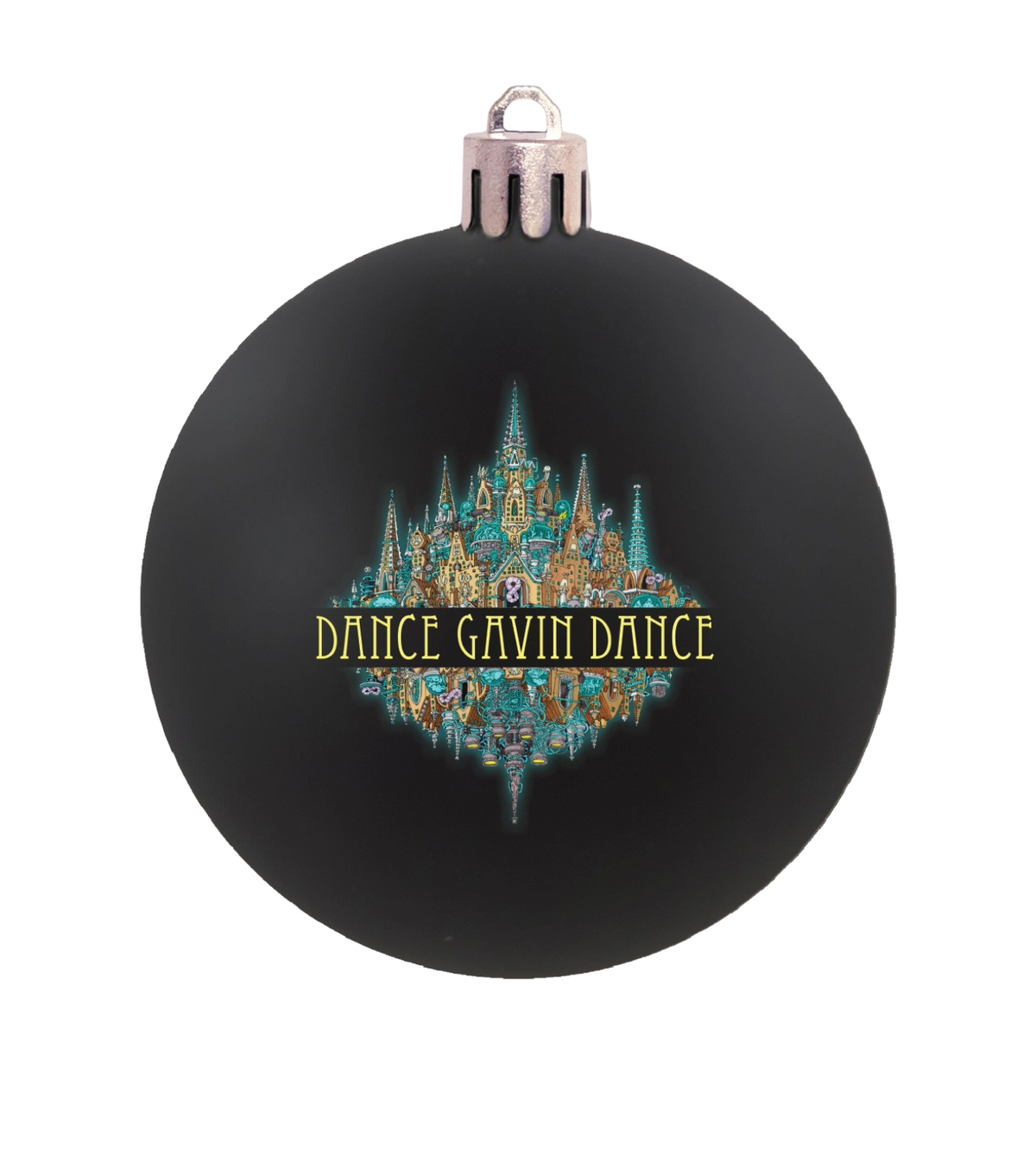 Black ornament with 'Dance Gavin Dance' design on a white background