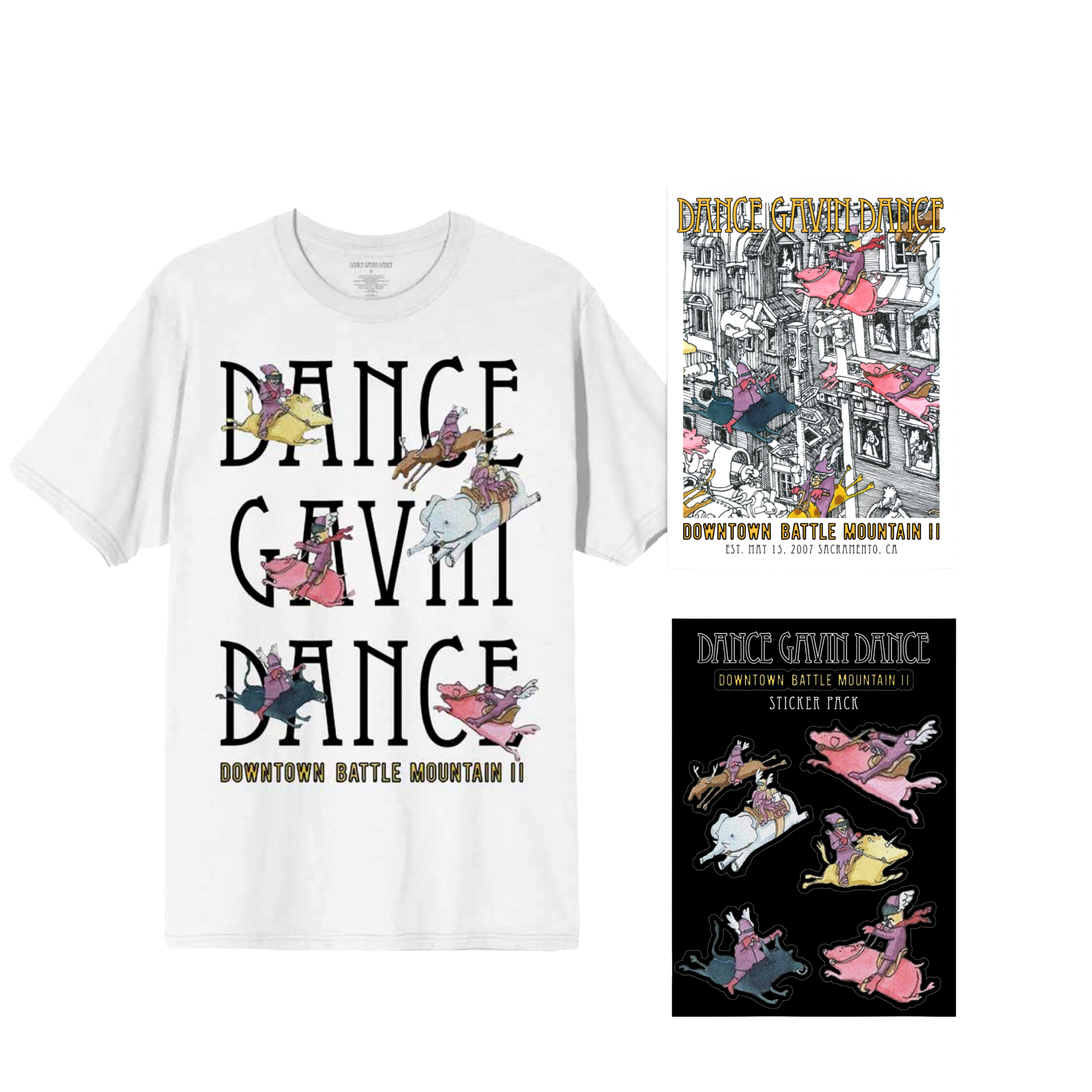 Downtown Battle Mountain II Tee + Poster + Sticker Pack Bundle