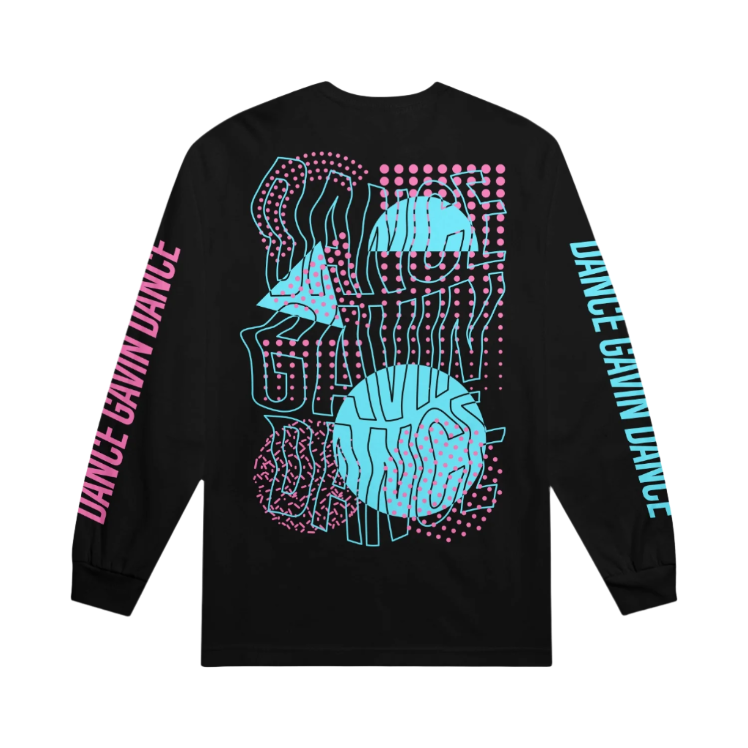 Black long-sleeve shirt with colorful graphic design and 'Dance Gavin Dance' text on sleeves