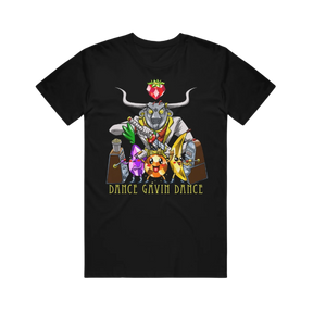 Black t-shirt with a colorful Dance Gavin Dance graphic design
