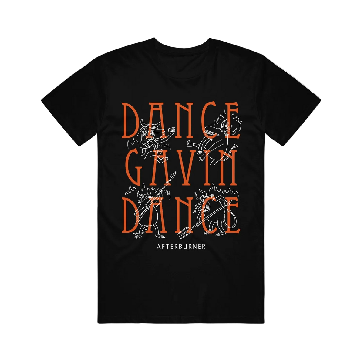 Black t-shirt with 'Dance Gavin Dance' text and graphics on a white background