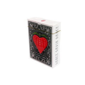 Playing card box with a red strawberry heart design 