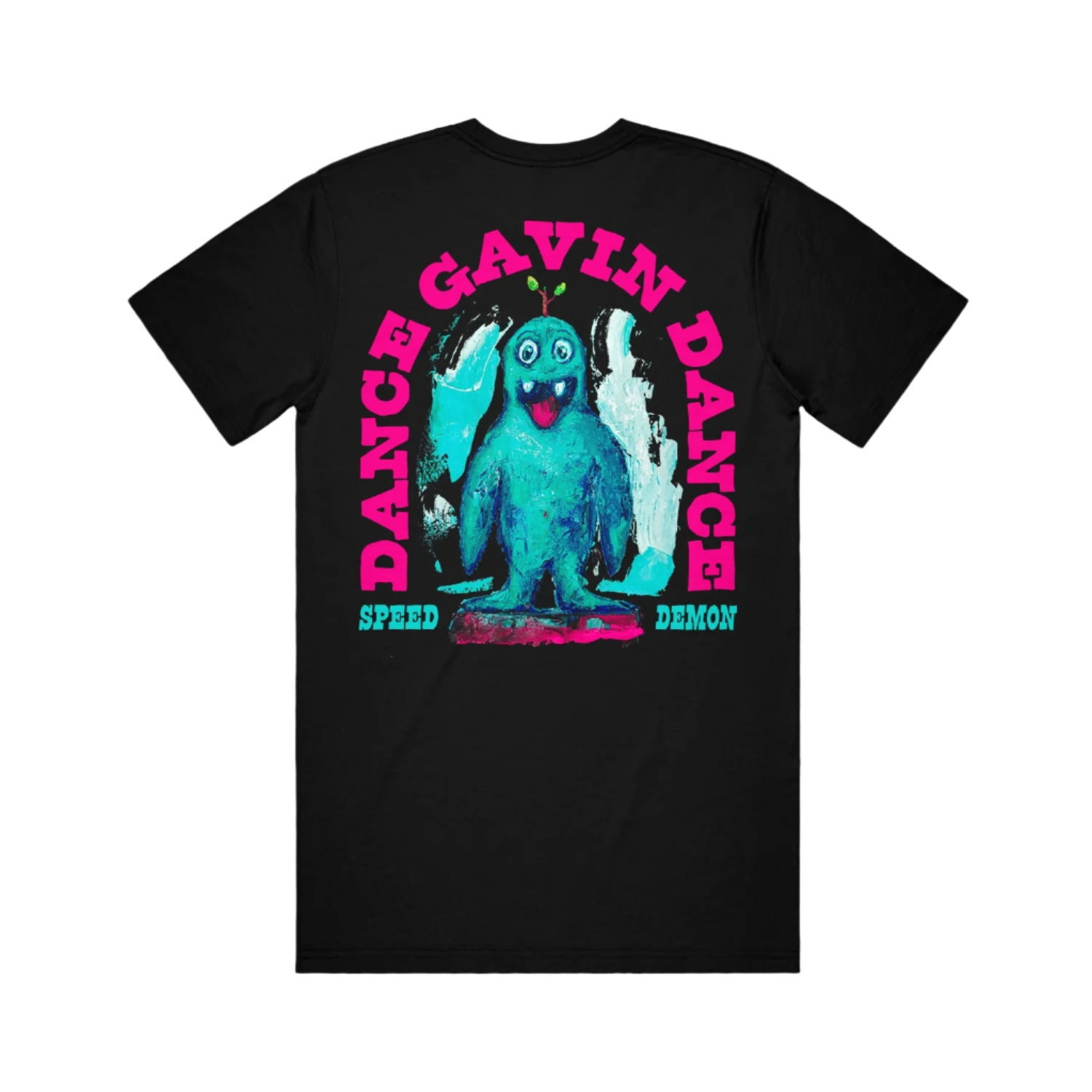 Black t-shirt with a colorful graphic and Dance Gavin Dance Speed Demon text 