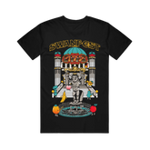 Black t-shirt with colorful Swanfest graphic design 