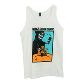 White tank top with graphic print of a character and text 'DANCE GAVIN DANCE' on the front.