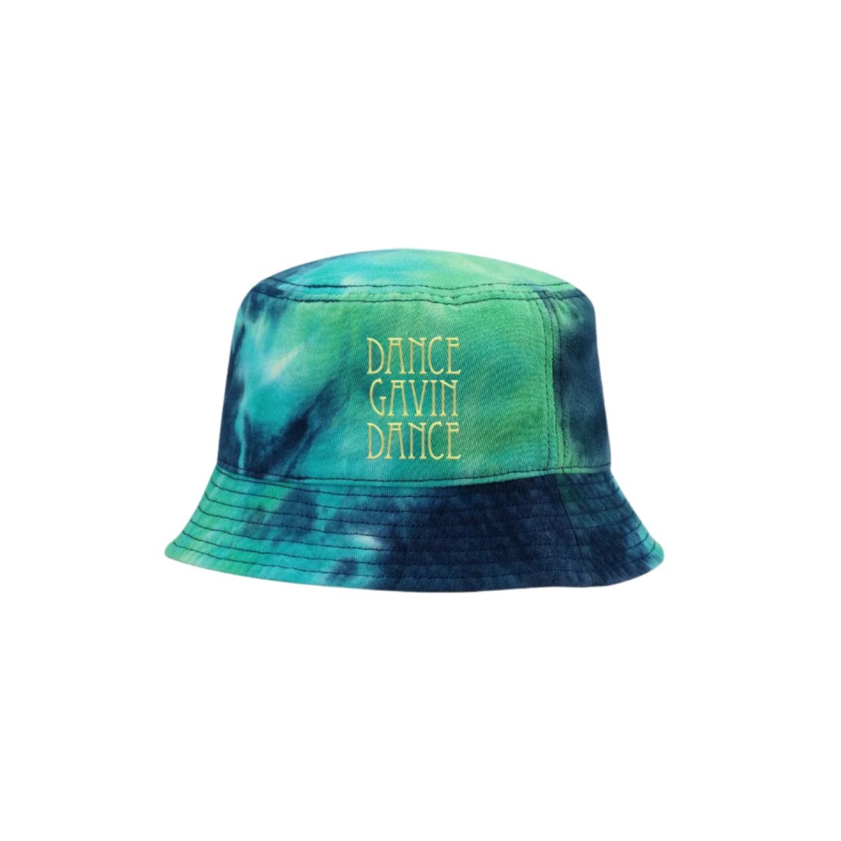 Tie-dye bucket hat with 'DANCE GAVIN DANCE' text 