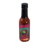 Hot sauce bottle with colorful Strawberry's Revenge label 