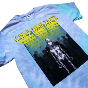Tie-dye t-shirt with robot graphic and 'Dance Gavin Dance' text 