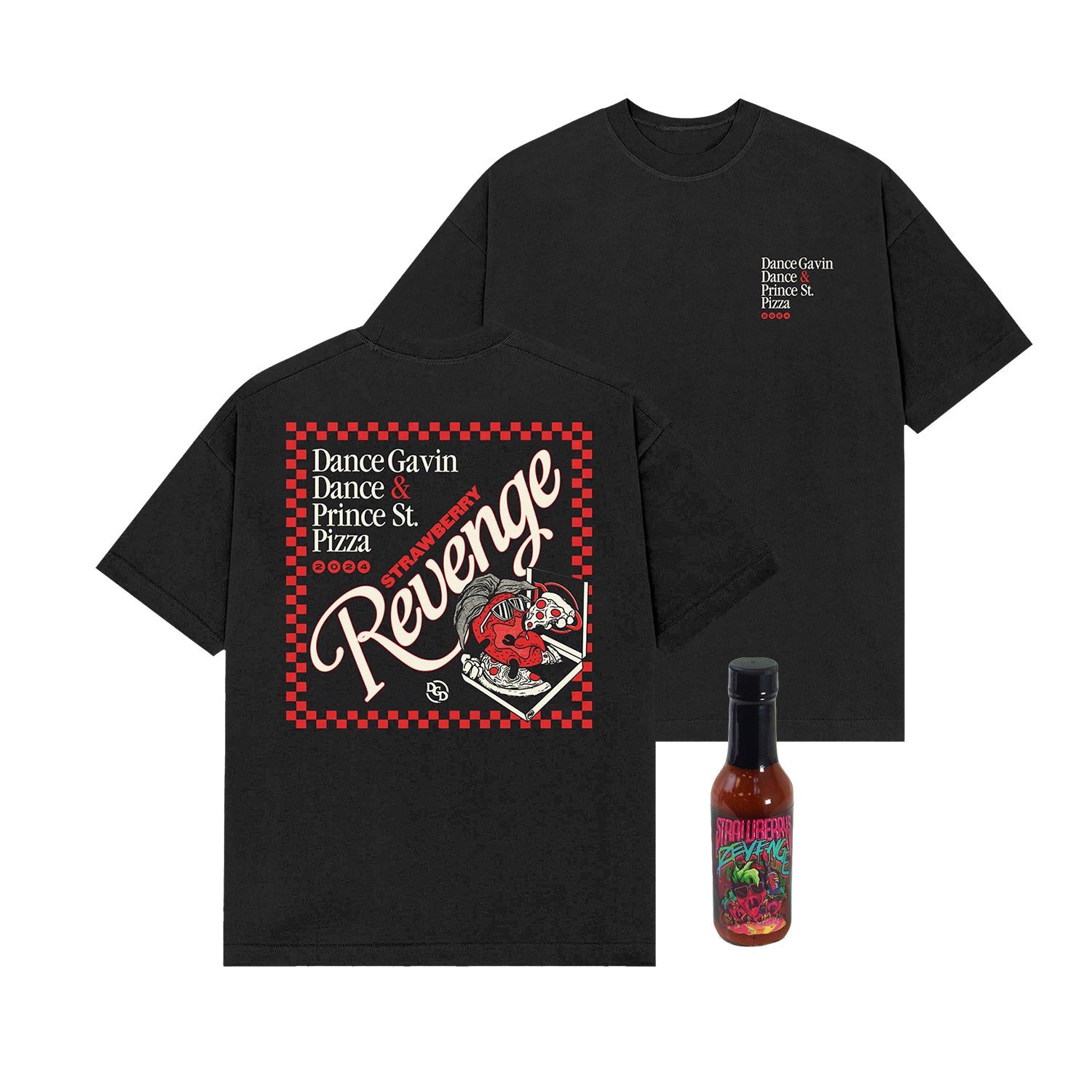 Strawberry Revenge - Black T-Shirt + Hot Sauce