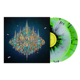 Vinyl record with a colorful cover design on a white background