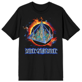 Black t-shirt with 'Dance Gavin Dance' graphic design on a white background