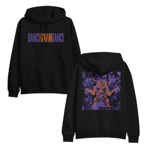 Black pullover hoodie with 'DANCE GAVIN DANCE' text and a graphic print in the front.