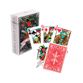 Playing cards with colorful designs and a box labeled 'Dance Gavin Dance' 