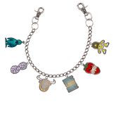 Bracelet with various colorful charms on a white background
