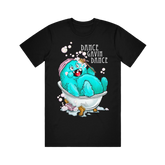 Black t-shirt with a cartoon character in a bathtub and 'Dance Gavin Dance' text