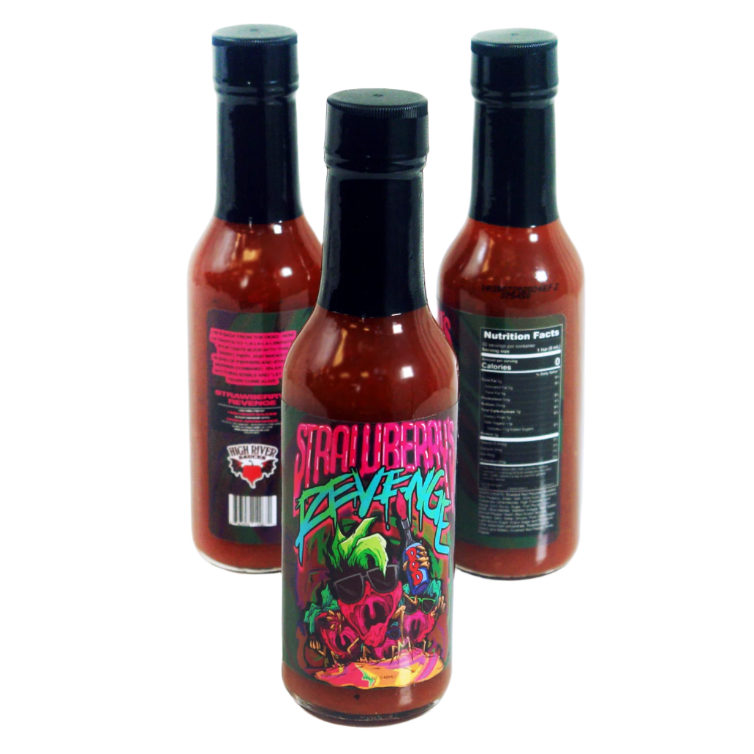 Three bottles of Strawberry's Revenge hot sauce