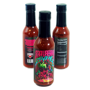 Three bottles of Strawberry's Revenge hot sauce