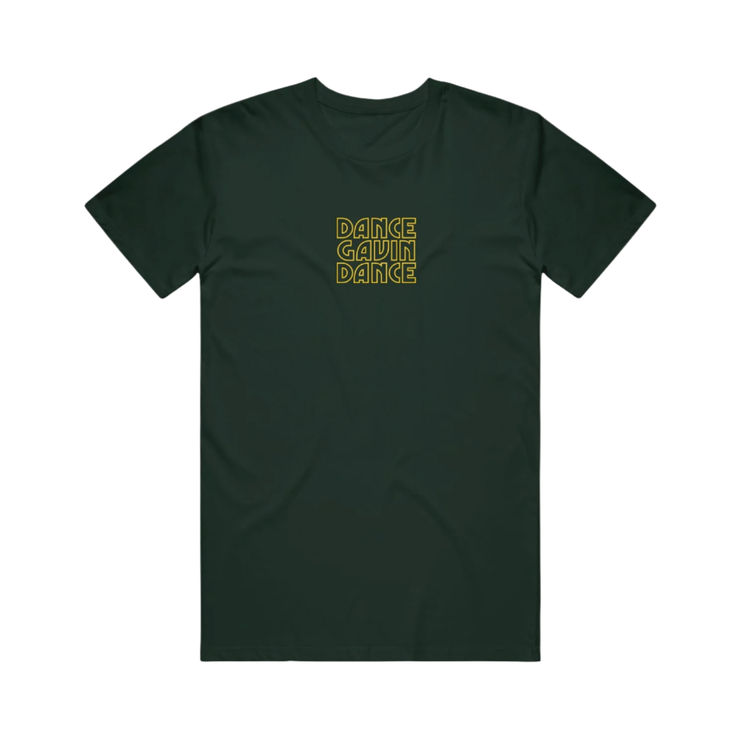 Green t-shirt with yellow text 'DANCE GAVIN DANCE' 