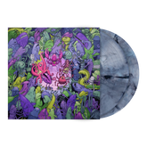 Vinyl record with a colorful, abstract cover design on a white background