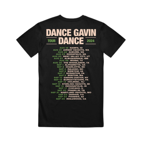 Black t-shirt with 'Dance Gavin Dance' 2024 tour details