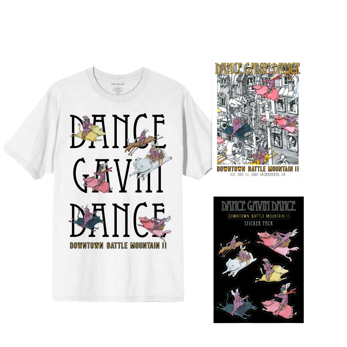 Downtown Battle Mountain II Tee + Poster + Sticker Pack Bundle