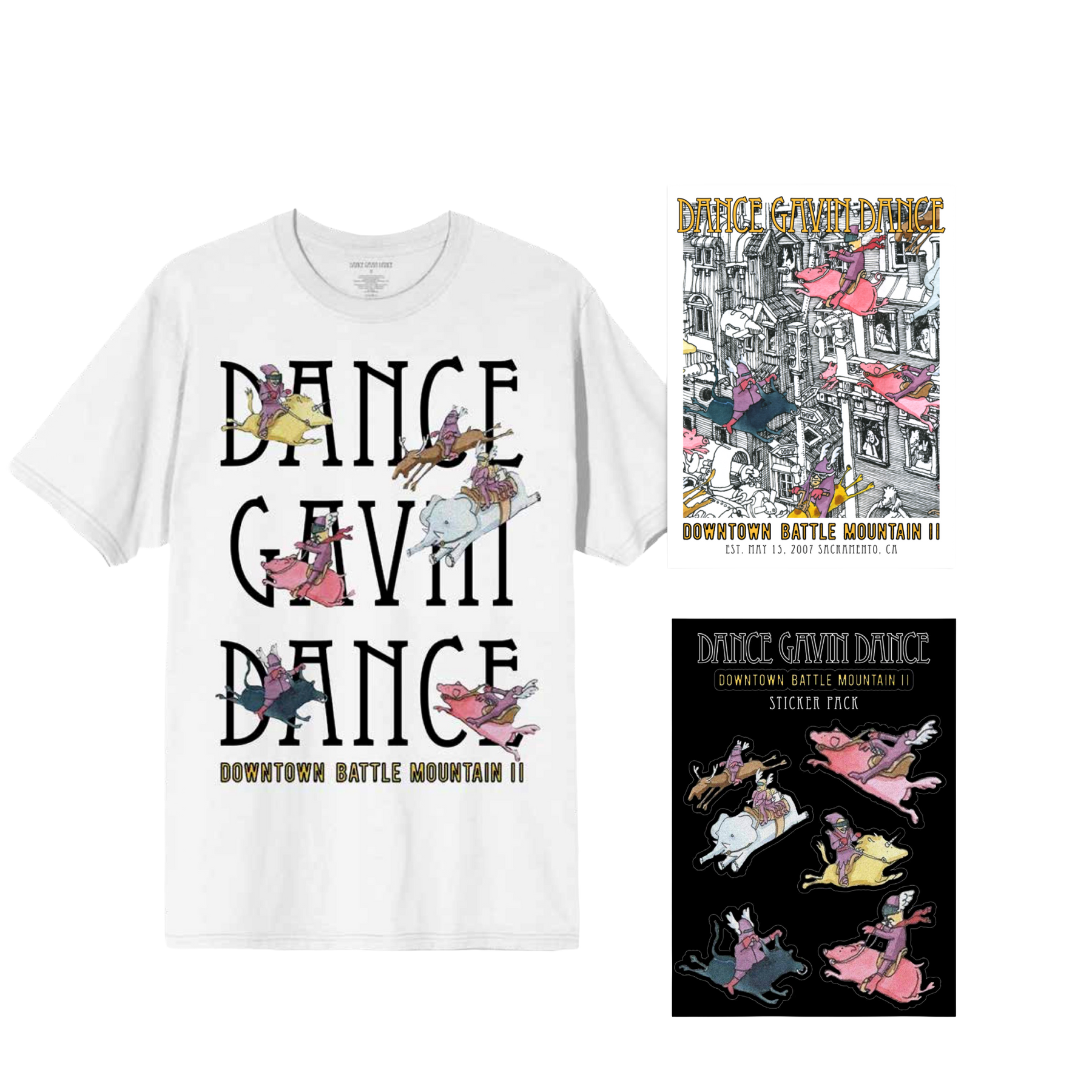 Downtown Battle Mountain II Tee + Poster + Sticker Pack Bundle