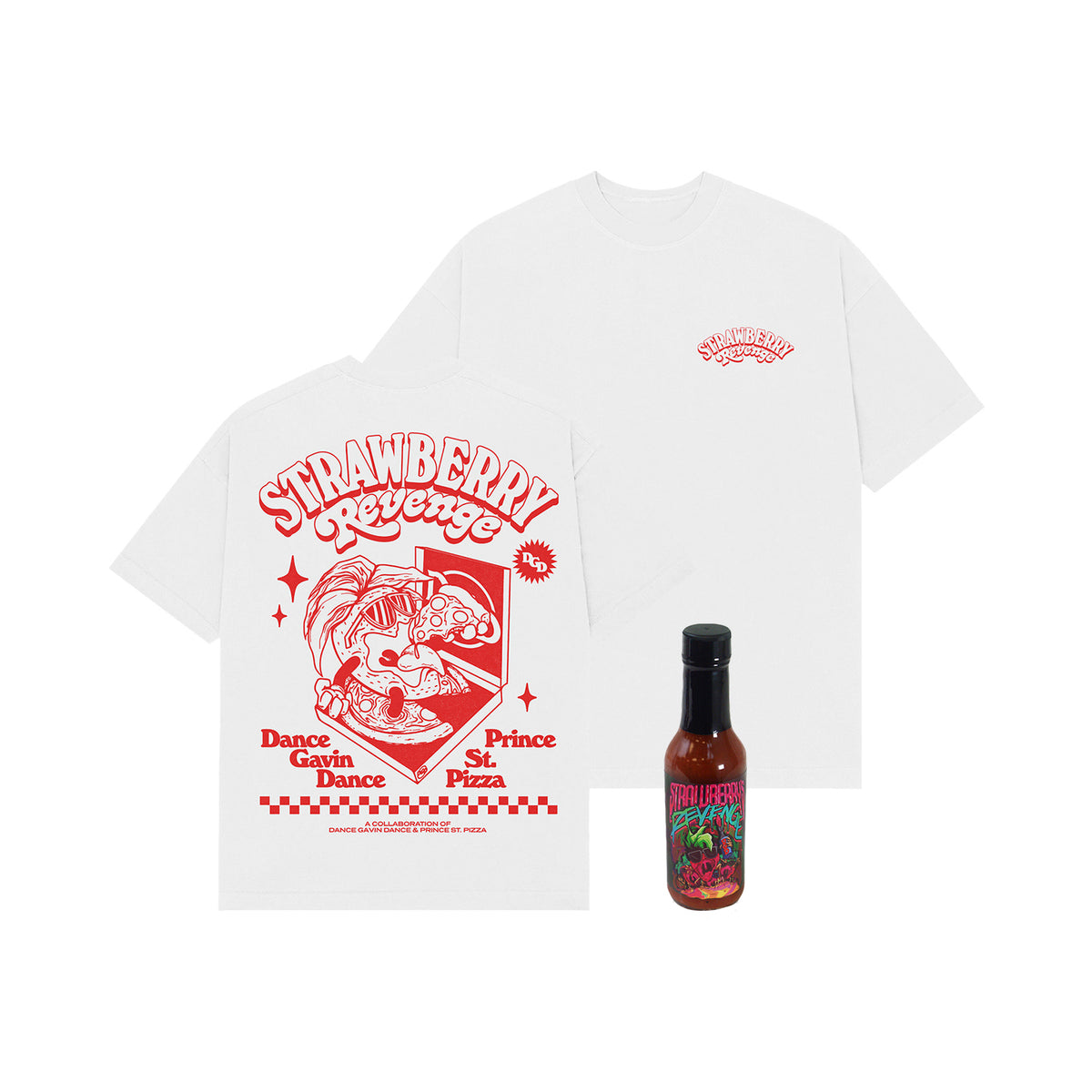 Strawberry Revenge - White T-Shirt + Hot Sauce