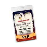 VIP pass for Swanfest featuring Dance Gavin Dance with a swan design on a white background