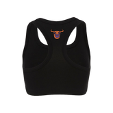 Black sports bra with a  bull logo on the back
