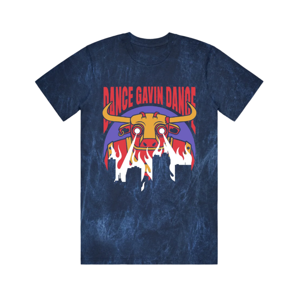 A navy blue t-shirt with a graphic print of a bull and the text 'DANCE GAVIN DANCE'.