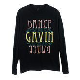 Black long sleeve shirt with 'DANCE GAVIN DANCE' printed in multicolored letters across the front.