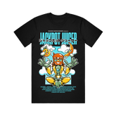 Black t-shirt with colorful graphic print of an anime character and text 'JACKPOT JUICER'.