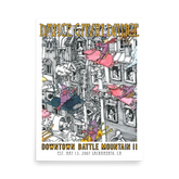 Poster for Dance Gavin Dance concert featuring colorful illustrations on a white background