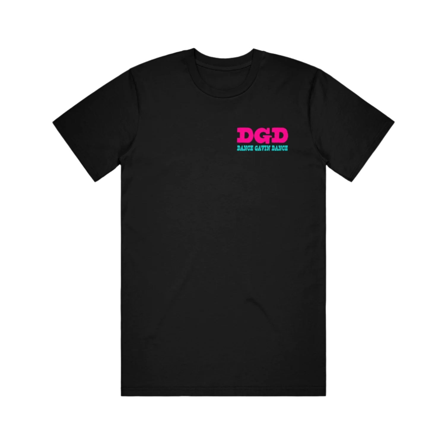 Black t-shirt with pink and green DGD Dance Gavin Dance text 