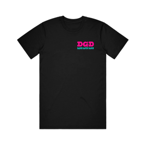 Black t-shirt with pink and green DGD Dance Gavin Dance text 