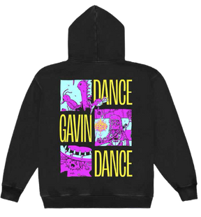 Black hoodie with colorful graphic design on the back