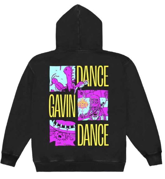 Black hoodie with colorful graphic design on the back