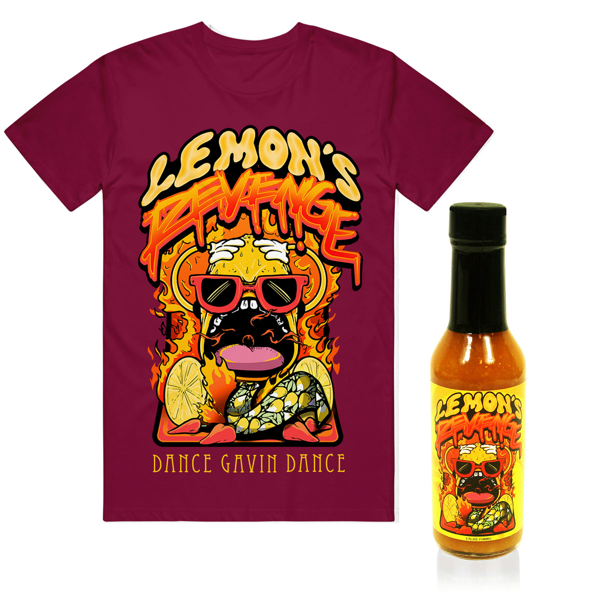 Lemon's Revenge Maroon Tee/Hot Sauce